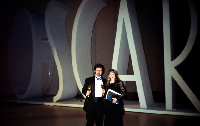 David Fine and Alison Snowden at the 1994 Academy Awards, where they won an Oscar for their short animated film "Bob's Birthday" (photo by Clare Kitson, courtesy of David Fine)