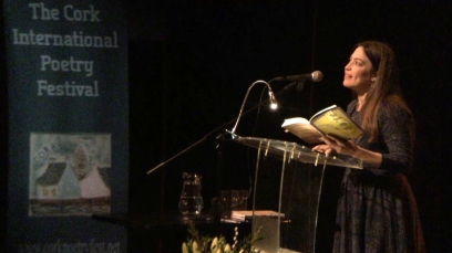 Beasley reading from "Theories of Falling" at the 2019 Cork International Poetry Festival (photo courtesy of the Munster Literature Centre)