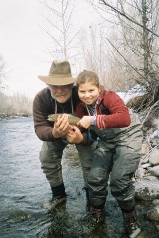 Kurlansky fishing for trout in Big Wood River, Idaho with his daughter, Talia (photo courtesy of Mark Kurlansky)
