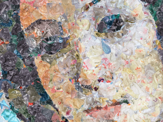A detail from Chris Jordan's "Venus," showing a closer view of the plastic bags that make up the photograph