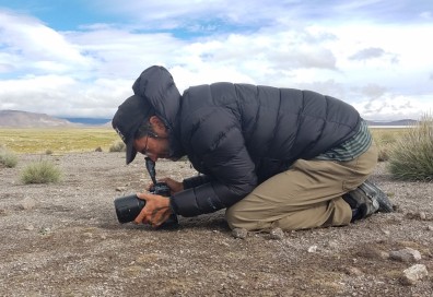 Chris Jordan working on his latest project, a film on lithium mining, in Chile (photo courtesy of Chris Jordan)